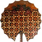 Hand-crafted Lotus Leaf Shaped Wooden Platter with Batik Motives (18.5cm Diameter)