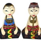 Hand-crafted Wood Figurine with Batik Motives, Couple in Traditional Costumes