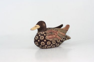 Hand-crafted Wood Figurine with Batik Motives, Wild Duck (L)
