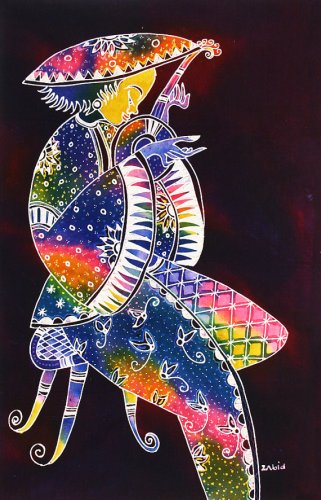 Original Batik Art Painting on Cotton, 'Playing Guitar' by Zabid (45cm x 75cm)