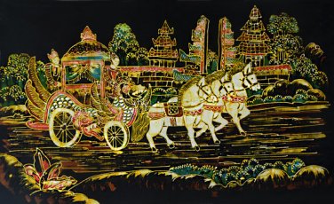 Original Batik Art Painting on Cotton, 'Traditional Horse Chariot' by Wahid (75cm x 45cm)