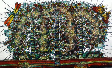 Original Batik Art Painting on Cotton, 'Tree of Life' by M. Yono (150cm x 90cm)