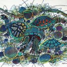Original Batik Art Painting on Cotton, 'Sea Turtles' by M. Yono (100cm x 90cm)
