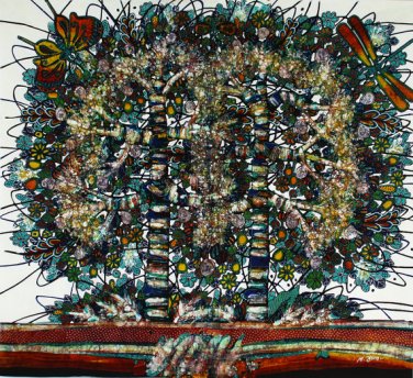 Original Batik Art Painting on Cotton, 'Tree of Life' by M. Yono (100cm x 90cm)