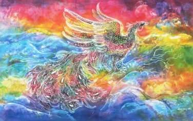 Original Batik Art Painting on Cotton, 'Phoenix' by Kapitan (150cm x 90cm)