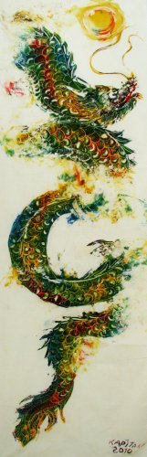 Original Batik Art Painting on Cotton, 'Warrior Dragon' by Kapitan (45cm x 150cm)
