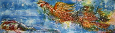 Original Batik Art Painting on Cotton, 'Phoenix' by Kapitan (150cm x 45cm)