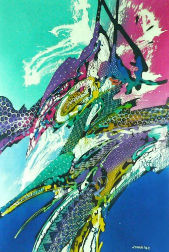 Original Batik Art Painting on Cotton, 'Abstract' by Johan (45cm x 75cm)