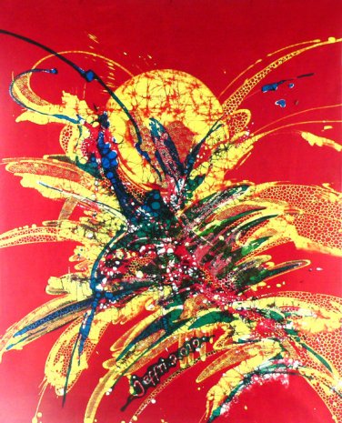 Original Batik Art Painting on Cotton, 'Abstract' by Jeffri (75cm x 90cm)