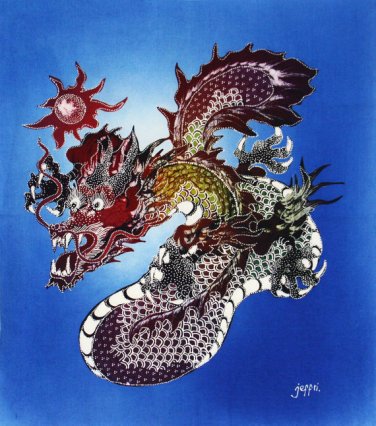 Original Batik Art Painting on Cotton, 'Warrior Dragon' by Jeffri (75cm x 90cm)