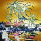 Original Batik Art Painting on Cotton, 'Fishing Village' by Jeffri (75cm x 90cm)