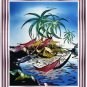 Original Batik Art Painting on Cotton, 'Fishing Village' by Jeffri (75cm x 90cm)