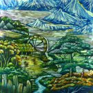 Original Batik Art Painting on Cotton, 'Highlands' by Hamidi (75cm x 90cm)
