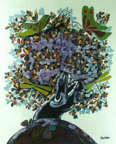 Original Batik Art Painting on Cotton, 'Tree of Life' by Hamidi (75cm x 90cm)