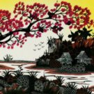 Original Batik Art Painting on Cotton, 'Village Scenery' by Hamidi (150cm x 45cm)
