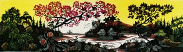 Original Batik Art Painting on Cotton, 'Village Scenery' by Hamidi (150cm x 45cm)