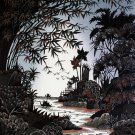 Original Batik Art Painting on Cotton, 'Village Scenery' by Hamidi (75cm x 90cm)