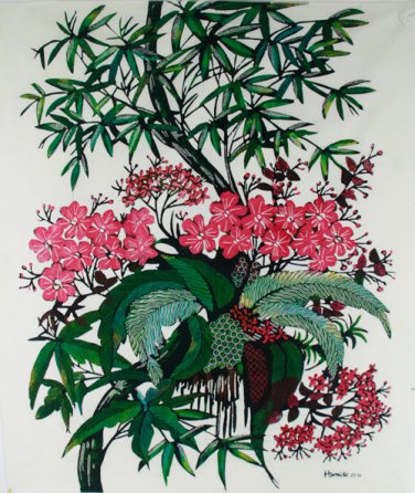 Original Batik Art Painting on Cotton, 'Wild Flowers' by Hamidi (75cm x 90cm)