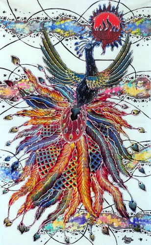 Original Batik Art Painting on Cotton, 'Phoenix' by Agung (45cm x 75cm)