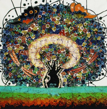 Original Batik Art Painting on Cotton, 'Tree of Life' by Agung (50cm x 45cm)
