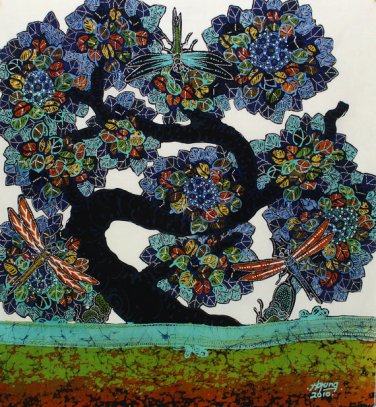 Original Batik Art Painting on Cotton, 'Tree of Wealth' by Agung (45cm x 50cm)