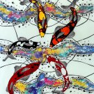 Original Batik Art Painting on Cotton, 'Koi Fish' by Agung (45cm x 75cm) Original Batik Art Painting on Cotton, 'Koi Fish' by Agung (45cm x 75cm)
