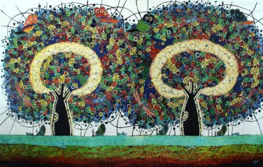 Original Batik Art Painting on Cotton, 'Tree of Life' by Agung (150cm x 90cm)
