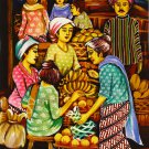 Original Batik Art Painting on Cotton, 'Market' by Dolah (45cm x 75cm)