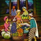 Original Batik Art Painting on Cotton, 'Market' by Dolah (75cm x 90cm)