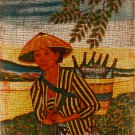 Original Batik Art Painting on Cotton, 'Lady with Basket of Bottles' by Dzakaria (45cm x 75cm)