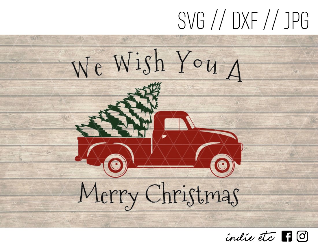 We Wish You A Merry Christmas With Red Truck Digital Art File Download