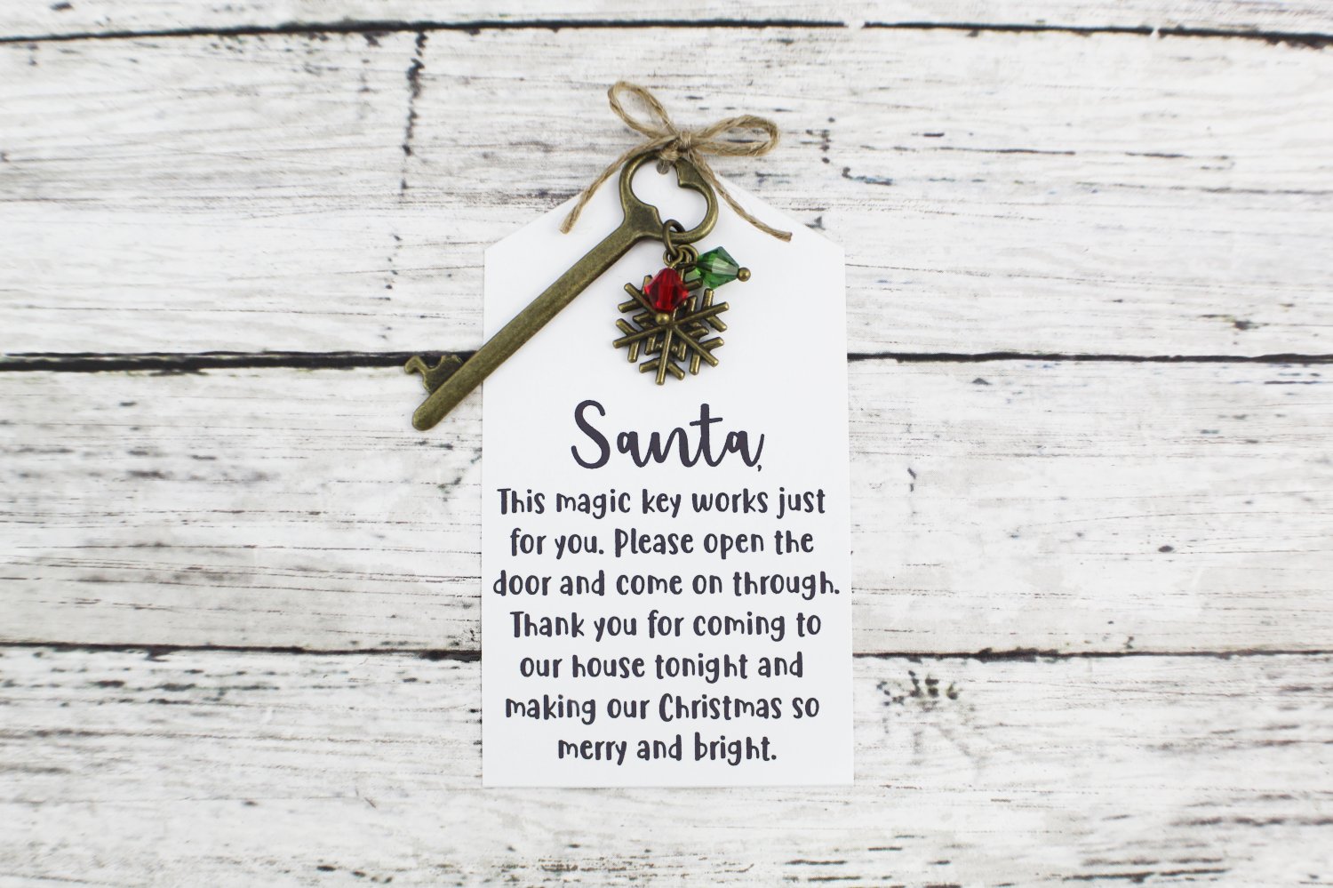 Santa Key with Snowflake Charm and Note - Choose Your Color Key (Silver, Bronze, Santa Note)