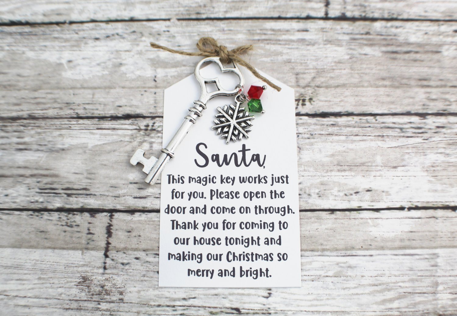 Santa Key with Snowflake Charm and Santa Note - Choose Your Color Key (Silver, Bronze, Santa Note)