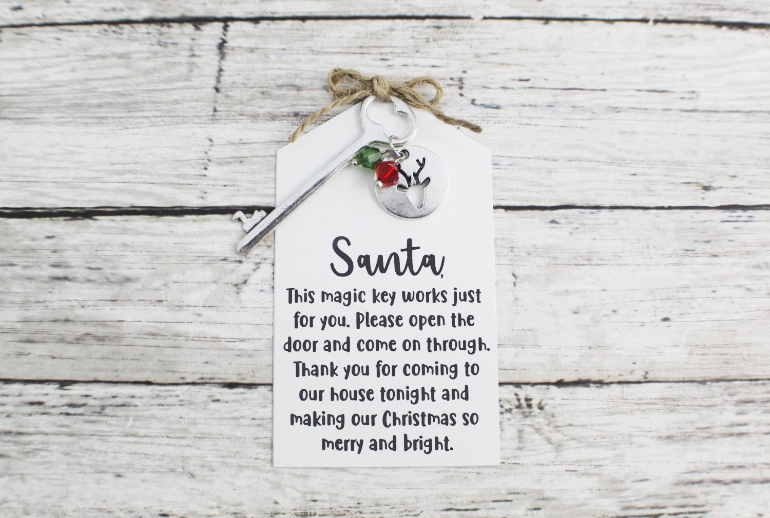 Santa Key with Reindeer Charm and Note - Choose Your Color Key (Silver, Bronze, Santa Note)