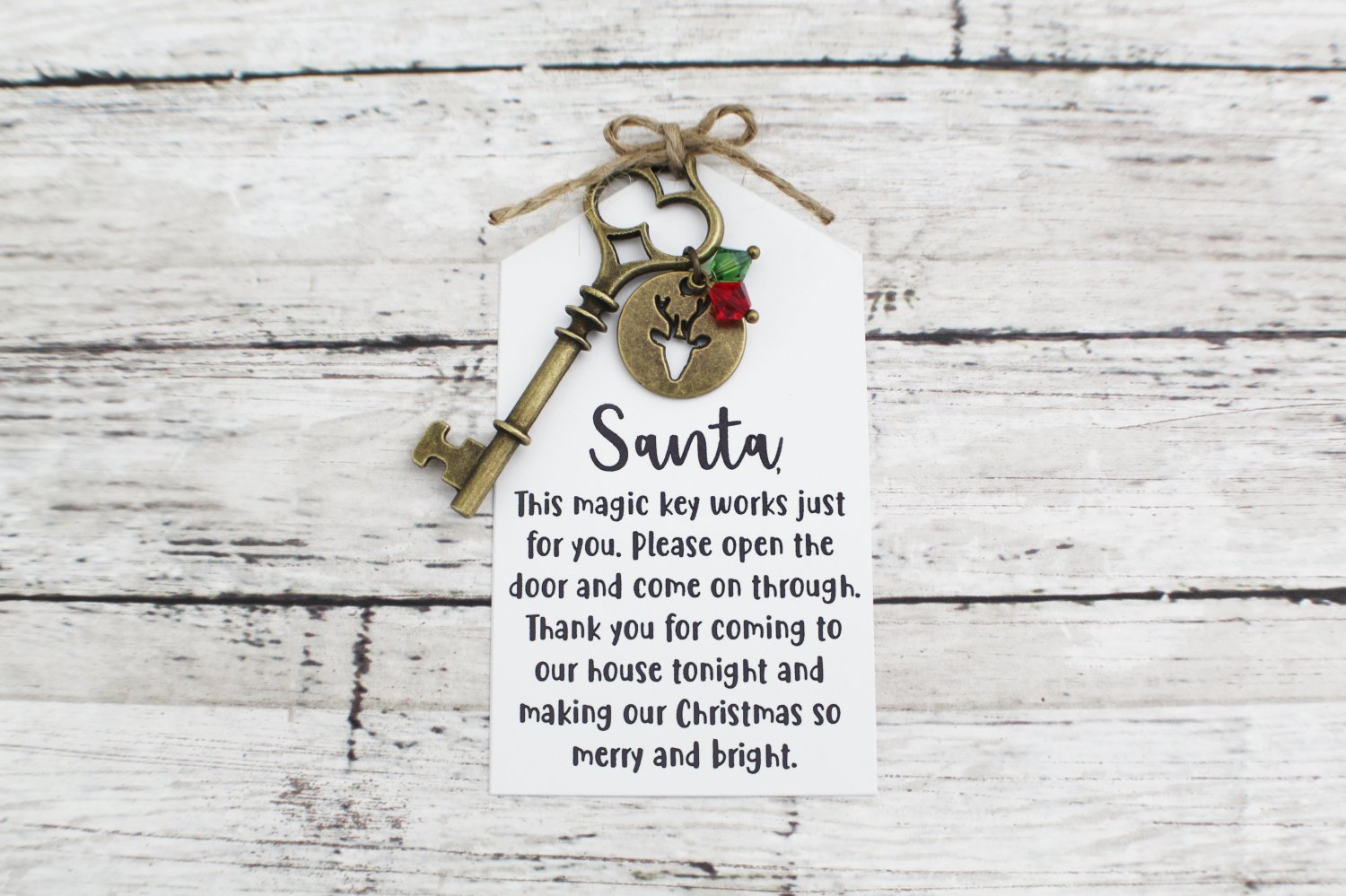 Santa Key with Reindeer Charm and Santa Note - Choose Your Color Key (Silver, Bronze, Santa Note)