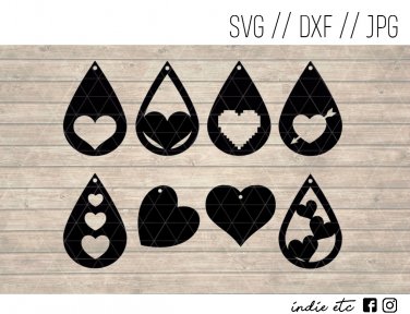 Download Valentines Earring Digital Art File Download Svg Dxf Jpg Heart Teardrop Leather Earrings