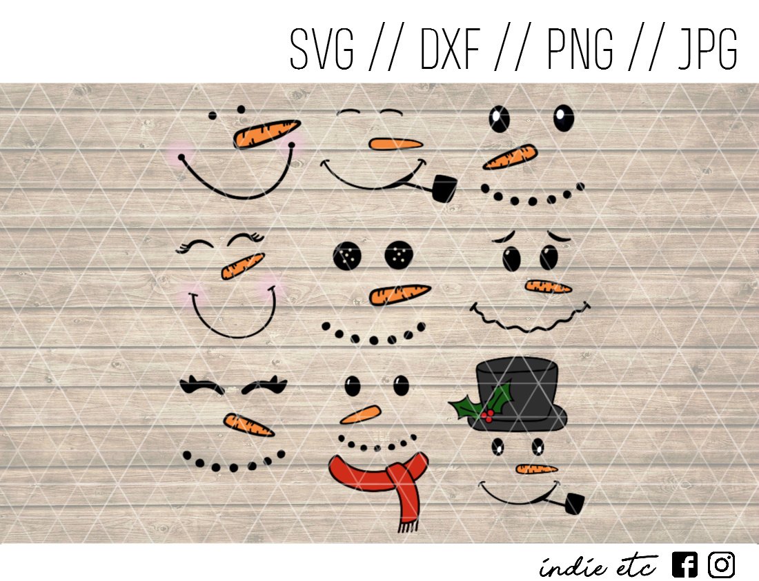 Snowmen Faces Digital Art File Download Hand Drawn (svg, png, dxf, jpg, cut file) Snowman