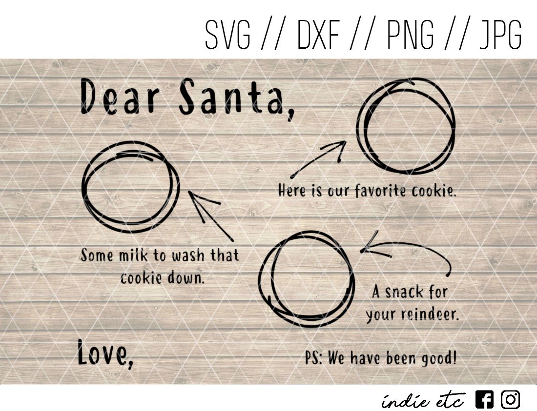 Dear Santa Milk and Cookies Tray Digital Art File Download Hand Drawn (svg, png, dxf, jpg, cut file)