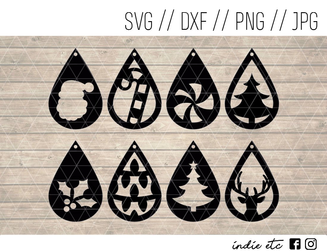 Christmas Teardrop Earring Digital Art File Download (svg, dxf, png, jpg) Leather Earrings, Cut File