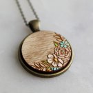 Flower Necklace with Hand Painted Floral Design (Wooden Pendant Necklace, Baltic Birch Necklace)