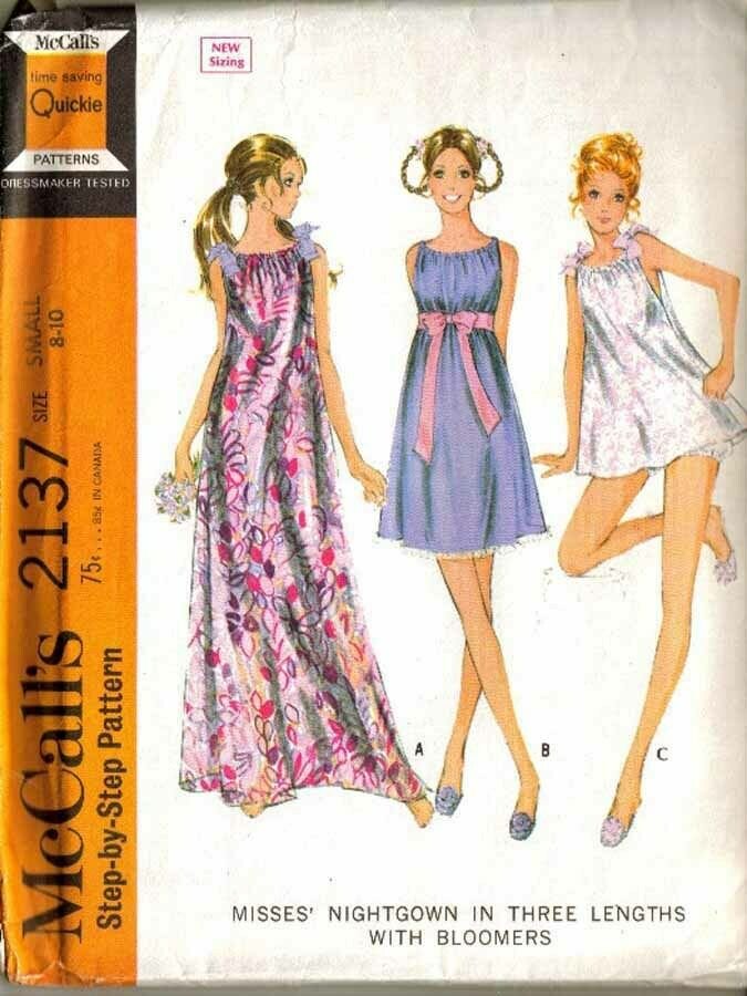 Vintage 1969 Misses' NIGHTGOWN & BLOOMERS McCall's Pattern 2137 - Sz 8 ...