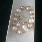 Artisan Designed Costume Jewelry Bracelet & Earrings Faux Pearls Pink & Grey