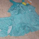 Infant Girl's Sz 6 Mo Adorable Turquoise Blue & White Polka Dot Happy Dress