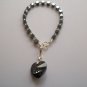 Hematitie and Swarovski Crystal Heart Charm Bracelet  Duo- Midnight