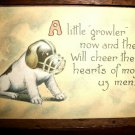 1910 Puppy Postcard "Little Growler" Puppy with Catcher's Mask Canceled in 1910