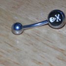 Skull and Crossbones White on Black Background Poisen Symbol Navel 249