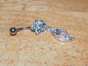 Flower Dangle Blue Feather Navel 214