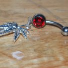 Pot Leaf Dangle In Red Navel 163