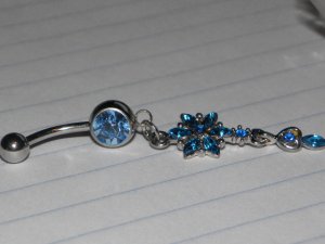 Blue CZ Gem Dangle Flower Navel 216