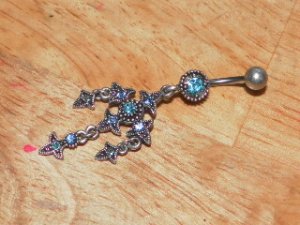 Tarnished Cross Blue Gem Navel 332